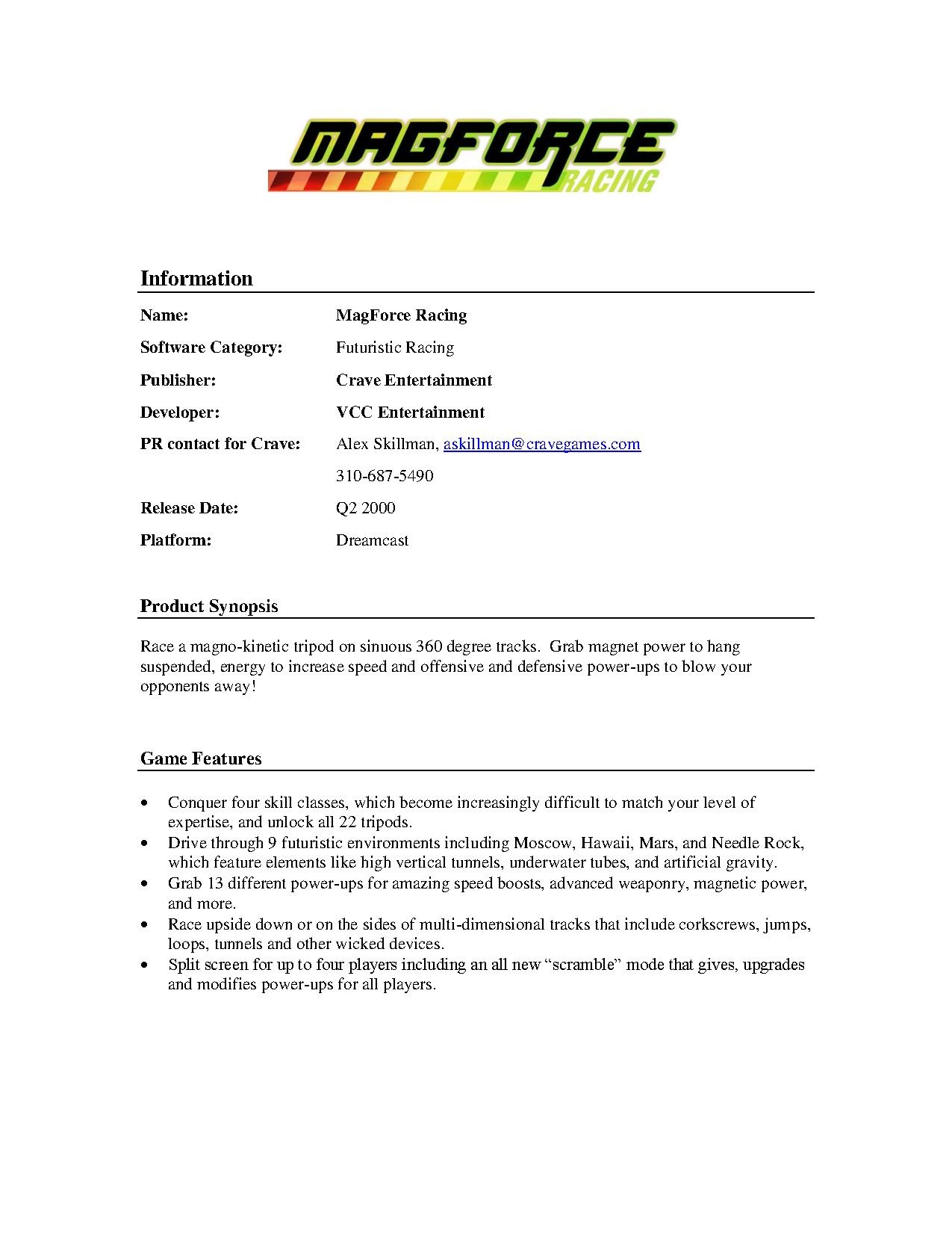 CraveEntertainment2000andBeyond MagForceRacing MagForce Fact Sheet.pdf
