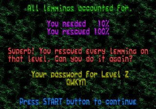 Lemmings MD NTSCULevelClear.png