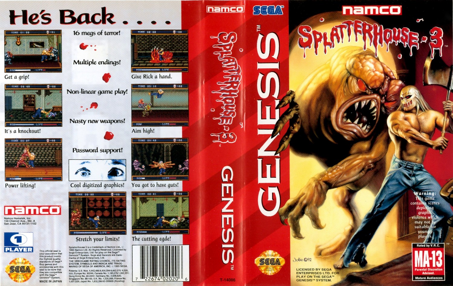 Hes back. Обложка Splatterhouse 3 для Sega Genesis. Игра на сегу Splatterhouse.